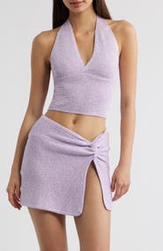Kulani Kinis Retro Sequin Knit Tie Halter Neck Crop Top