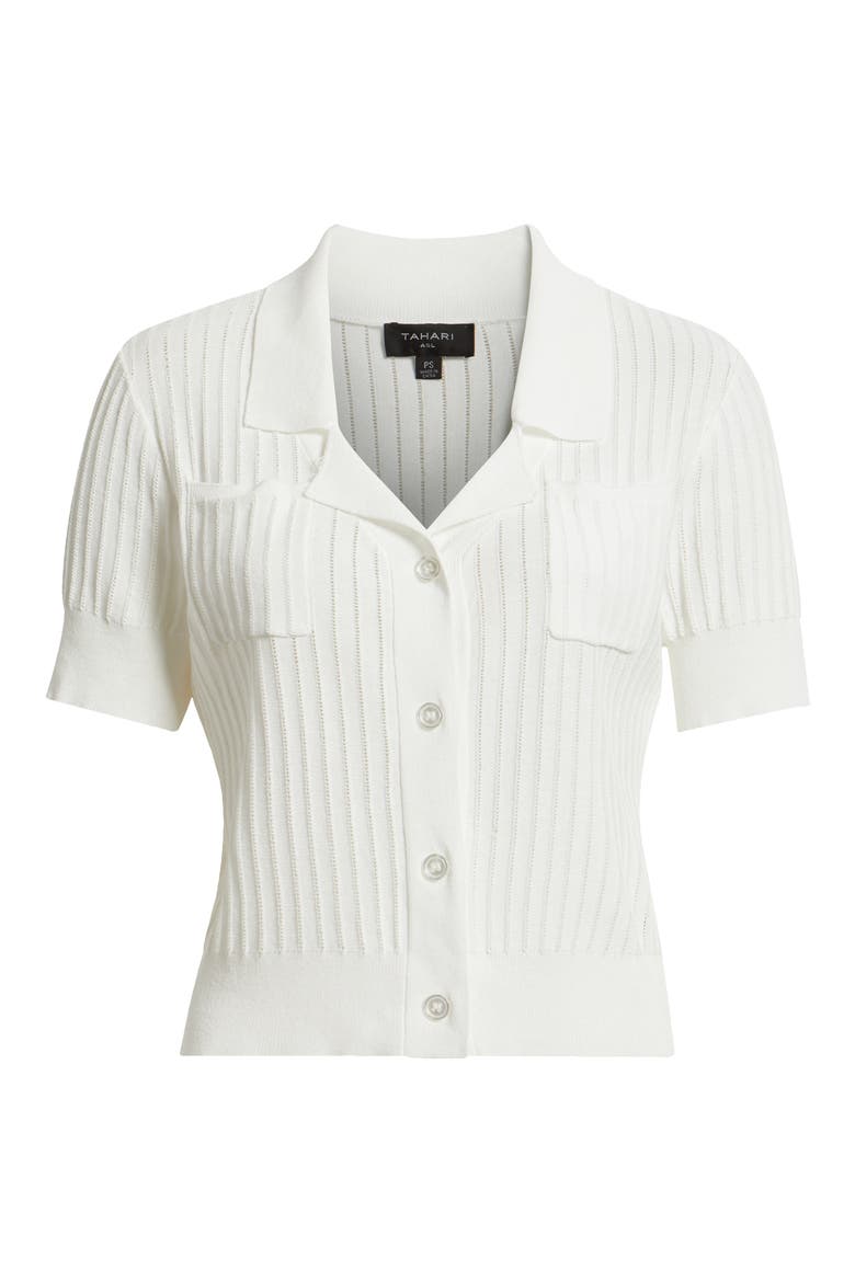 Pointelle Stitch Short Sleeve Cardigan, Alternate, color, WHITE