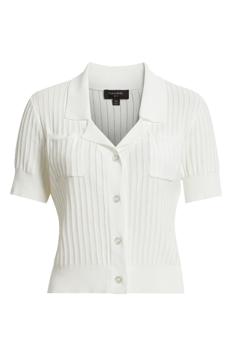 Tahari ASL Pointelle Stitch Short Sleeve Cardigan, Alternate, color, White