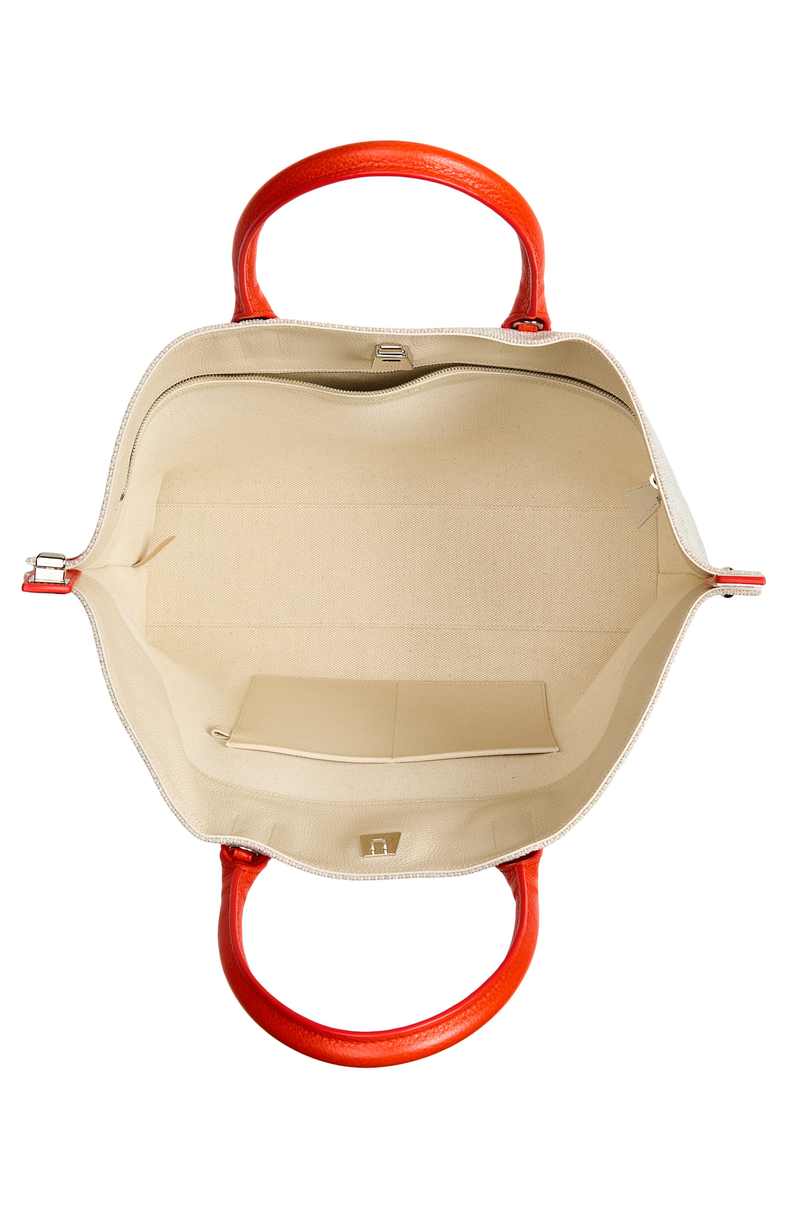 Akris Medium AI Canvas & Leather Convertible Shoulder Tote, Alternate, color, Orange/Ivory