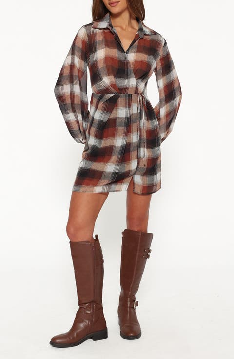Eadie Long Sleeved Plaid Minidress