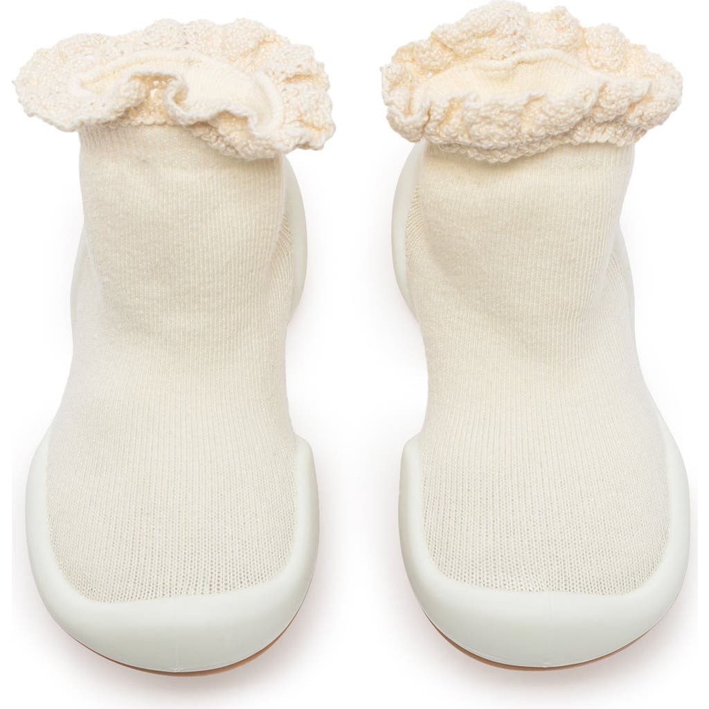 Komuello Toddler Girl Sock Shoes Lace Trim - Off White  product