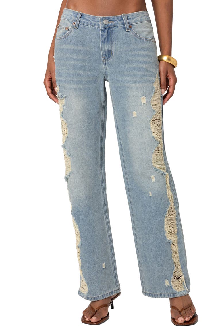 Distressed Side Washed Wide Leg Jeans, Main, color, LIGHT-BLUE