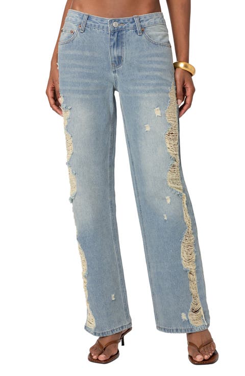 Distressed Side Washed Wide Leg Jeans
