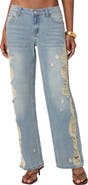 EDIKTED Distressed Side Washed Wide Leg Jeans