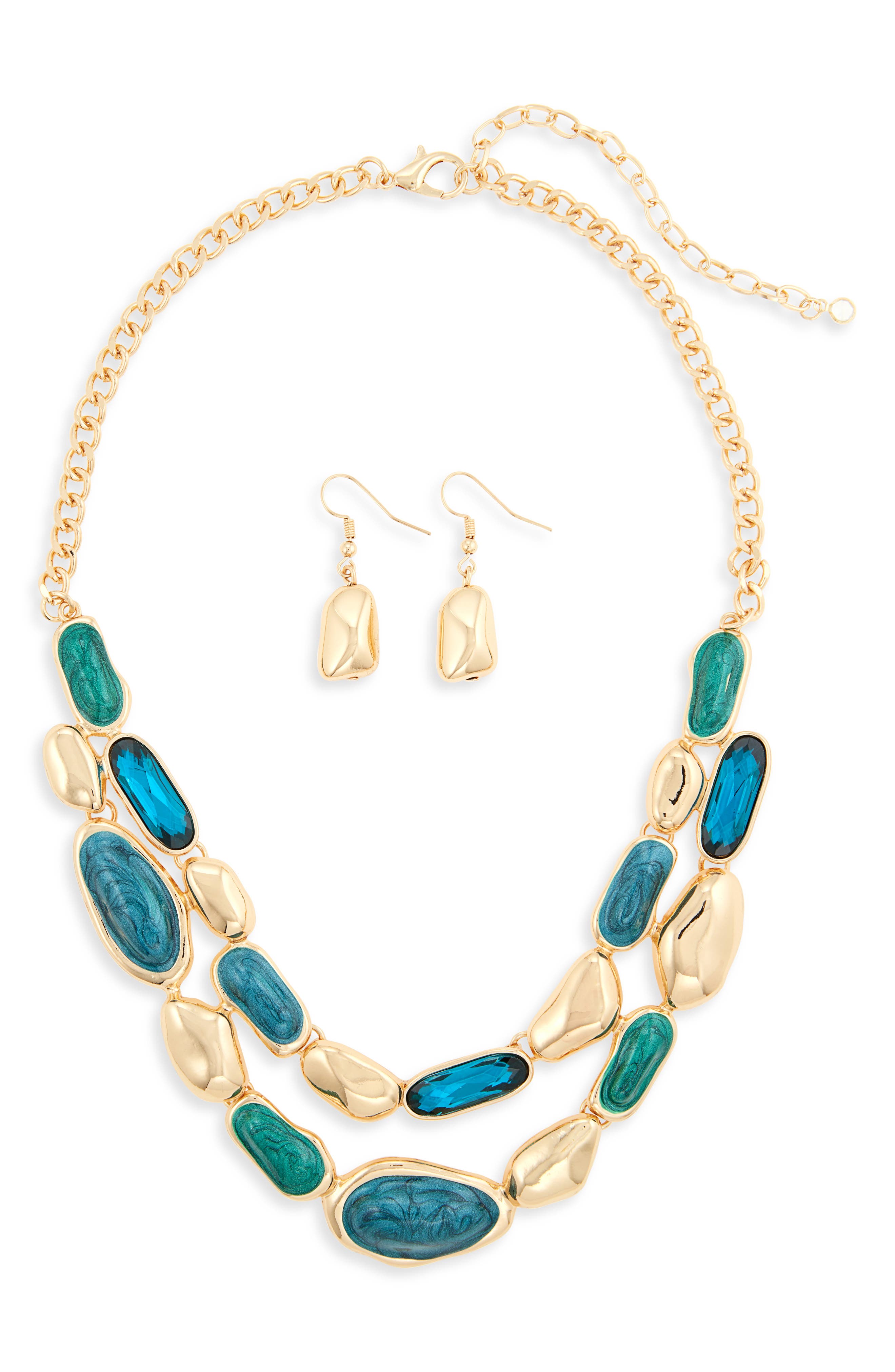 Tasha Pebble Link Collar Necklace & Earrings Set