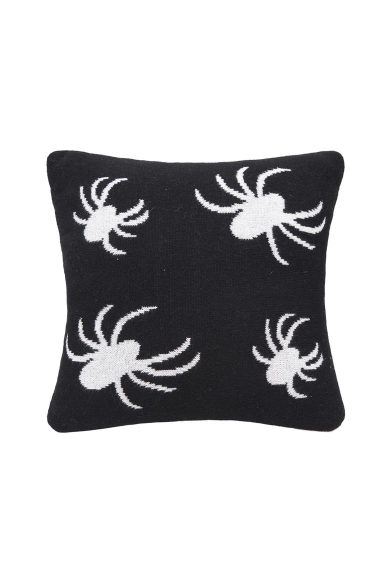 Halloween Spiders Themed Reversible Knit Small Petite Accent Pillow 12" x 12", Main, color, White