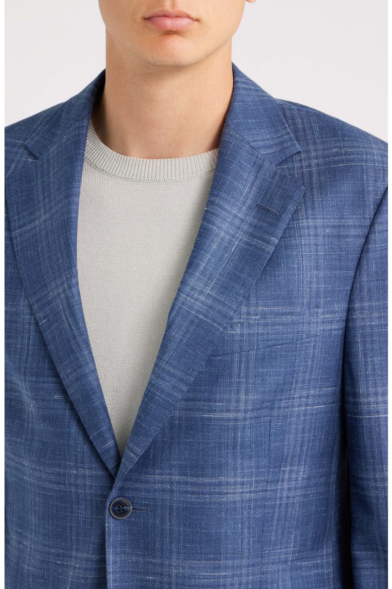 Hyperlight Soft Blue Plaid Slub Wool & Silk Blend Sport Coat, Alternate, color, BLUE