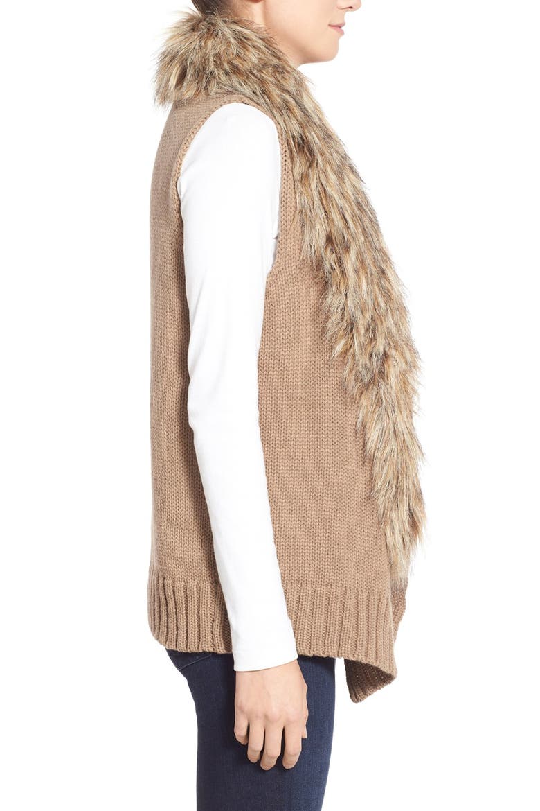 BB Dakota 'Sadi' Faux Fur Trim Knit Vest, Alternate, color, CHURRO
