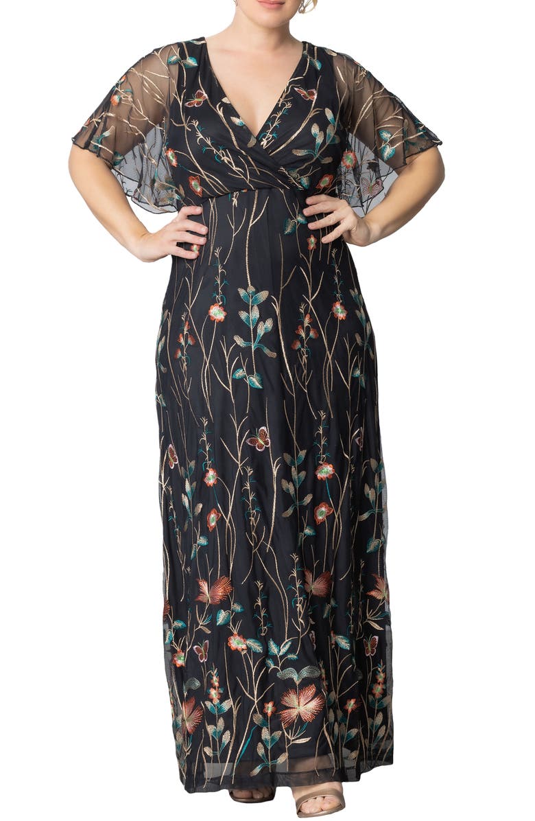 Kiyonna Embroidered Elegance Floral Gown, Alternate, color, Onyx
