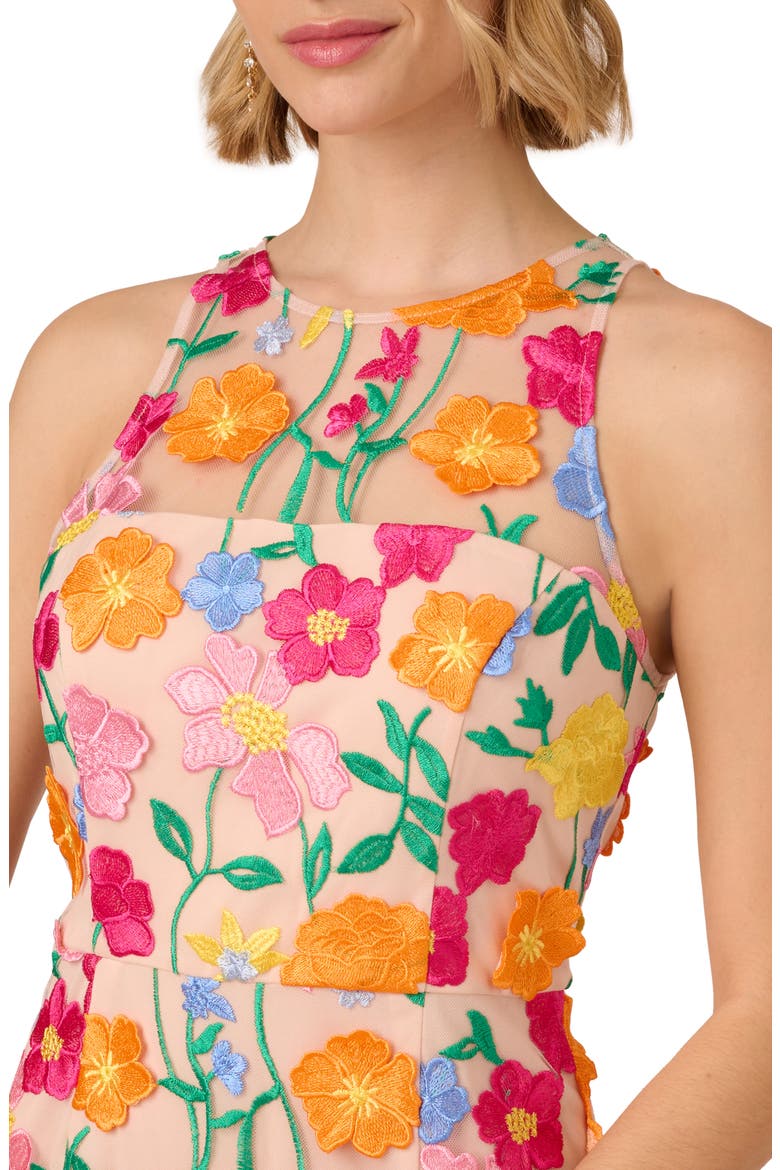 Floral Embroidered A-Line Midi Dress, Alternate, color, PINK/ YELLOW MULTI