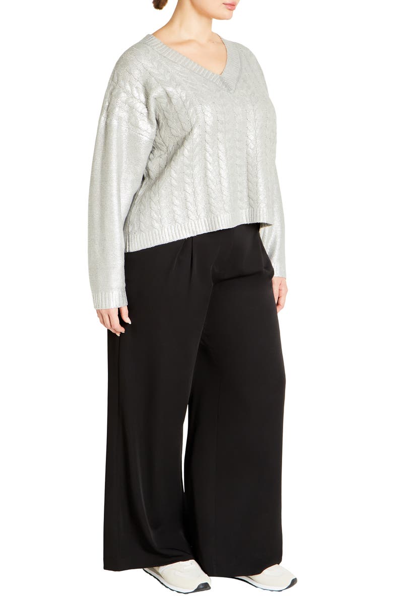 City Chic Iliana Metallic Cable Stitch Sweater, Alternate, color, 