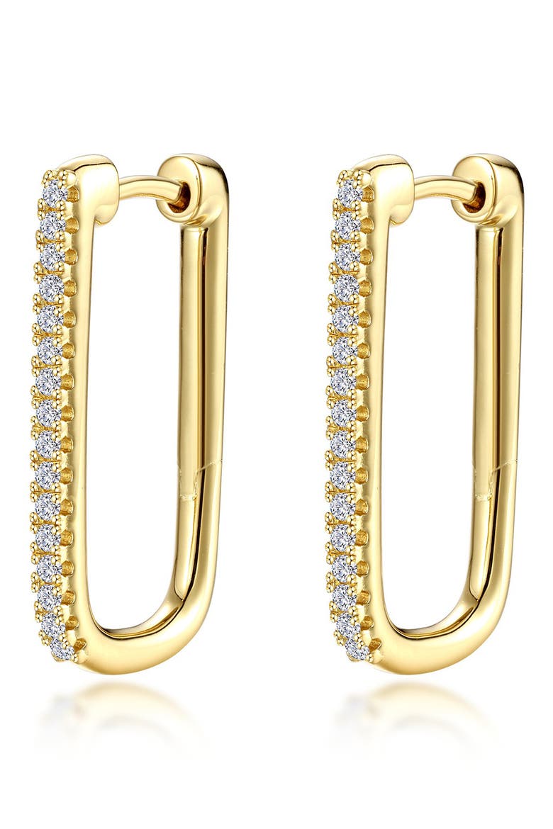 Pavé Simulated Diamond Rectangular Hoop Earrings, Main, color, GOLD