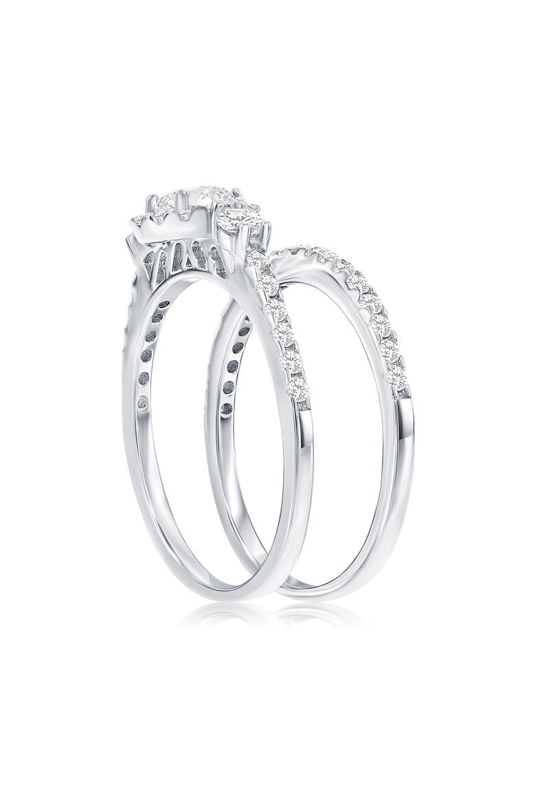 Set of 2 Round Cubic Zirconia Halo & Band Rings, Alternate, color, SILVER