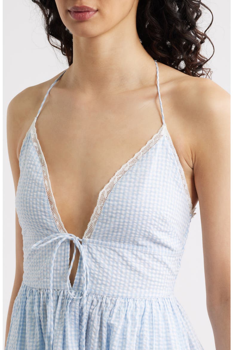Khloe Plaid Halter Minidress, Alternate, color, MORNING COAST