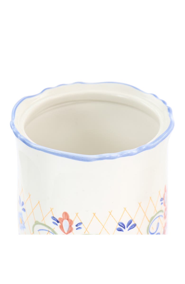 Laurie Gates California Designs Tierra 2.7 Quarts Hand Painted Stoneware Canister with Lid, Alternate, color, White