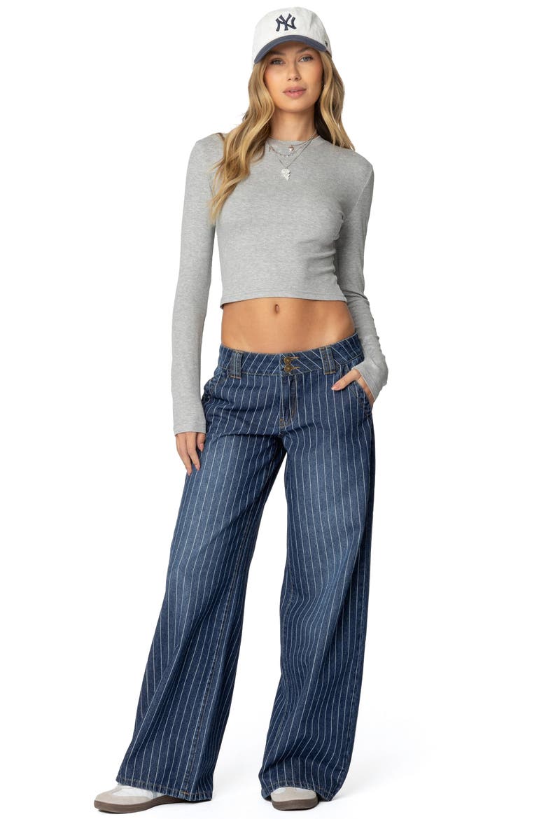 Mikayla Rib Long Sleeve Crop Top, Alternate, color, GRAY-MELANGE