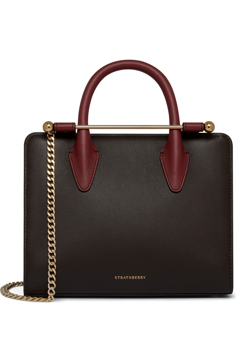 Strathberry Mini Colorblock Leather Tote, Main, color, Espresso/ Oxblood/ Black