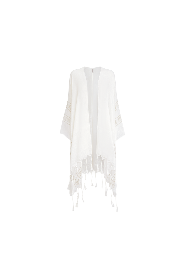 Linen poncho with broderie anglaise, Alternate, color, White