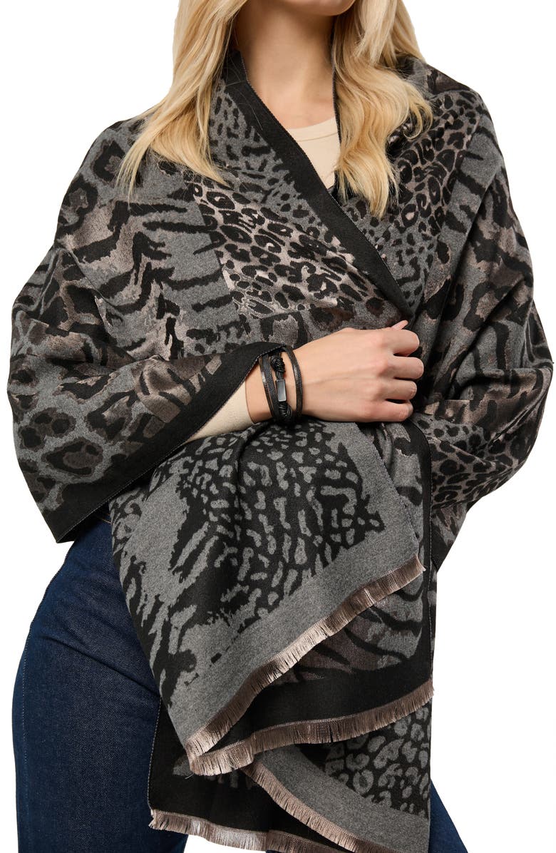SAACHI Mixed Animal Print Scarf, Alternate, color, Black