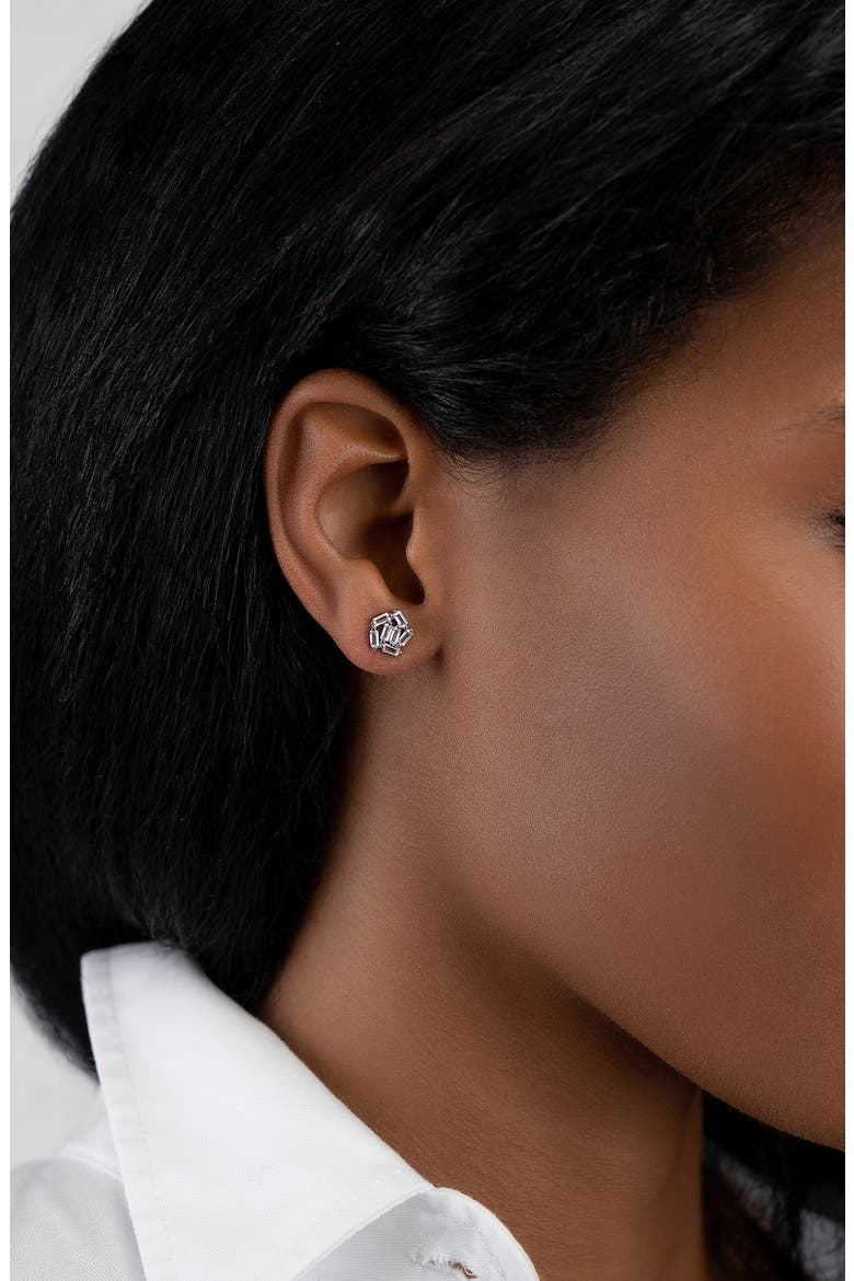 Baguette CZ Cluster Stud Earrings, Alternate, color, SILVER