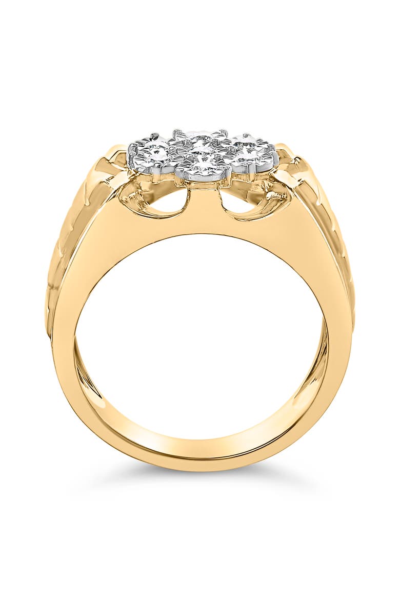 14K Yellow Gold Plated Silver 1/3 Cttw Miracle-Set Floral Diamond Cluster Ring, Alternate, color, Yellow