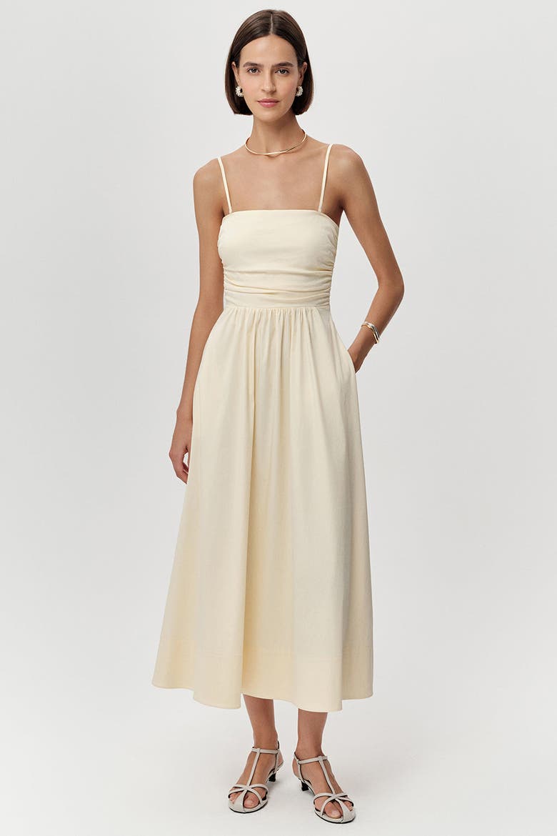 Violet Spaghetti Strap Elastic Waist  Midi Dress, Alternate, color, Bone