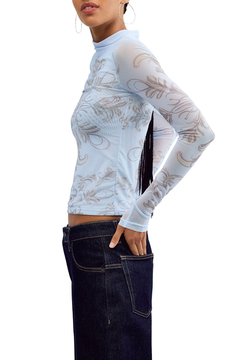 Jessa Mock Neck Mesh Top, Alternate, color, BLUE COMBO