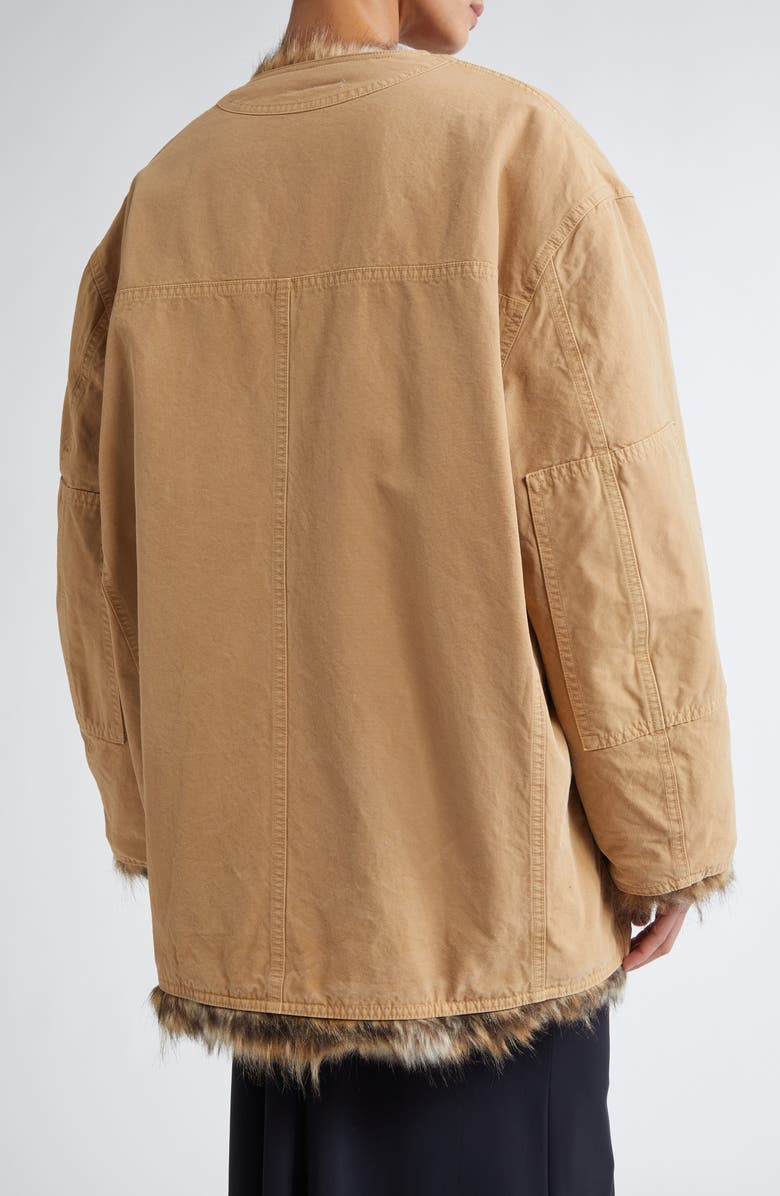 MM6 Maison Margiela Reversible Cotton Gabardine & Faux Fur Jacket, Alternate, color, Ocre