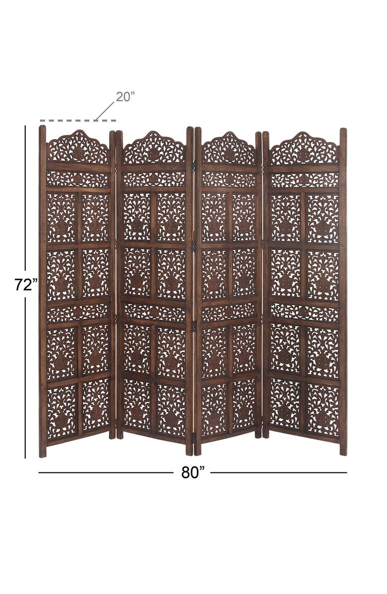 GINGER BIRCH STUDIO Brown Wood Handmade Hinged Foldable Partition Floral Room Divider, Alternate, color, 