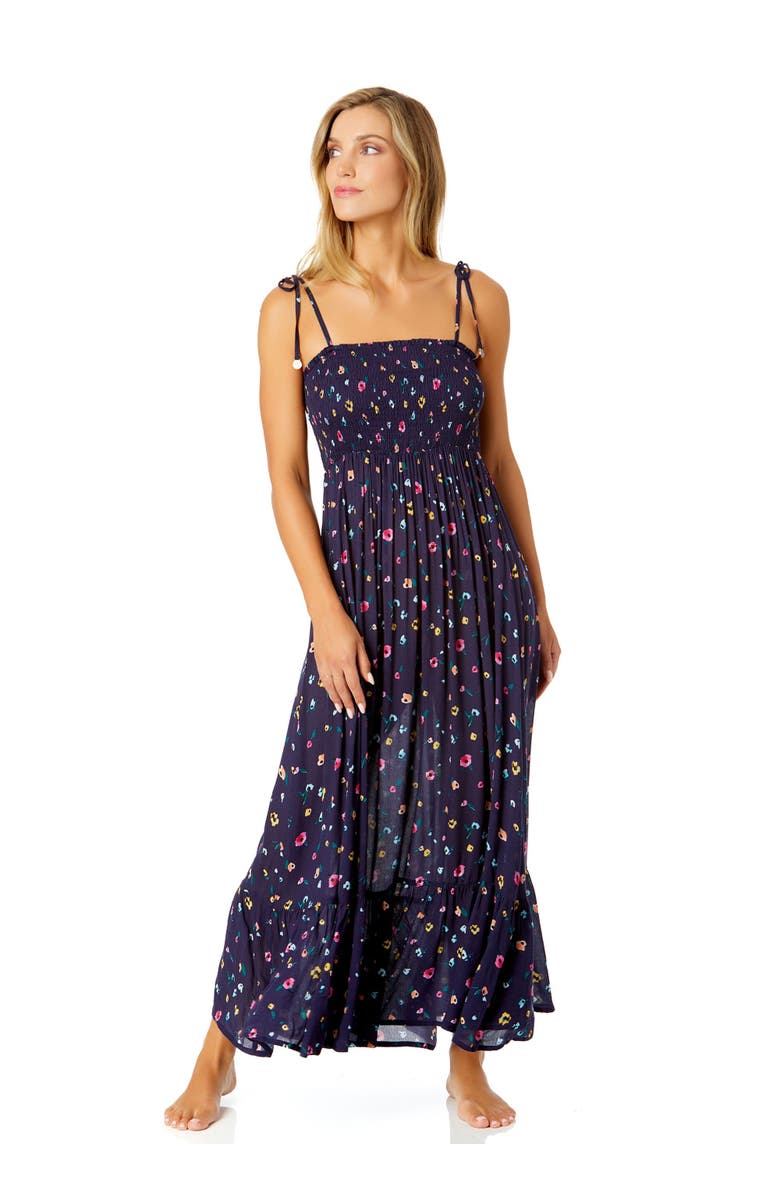 Anne Cole Women's Gradient Floral Smocked Shoulder Tie Dress Cover Up, Alternate, color, Gradient Floral