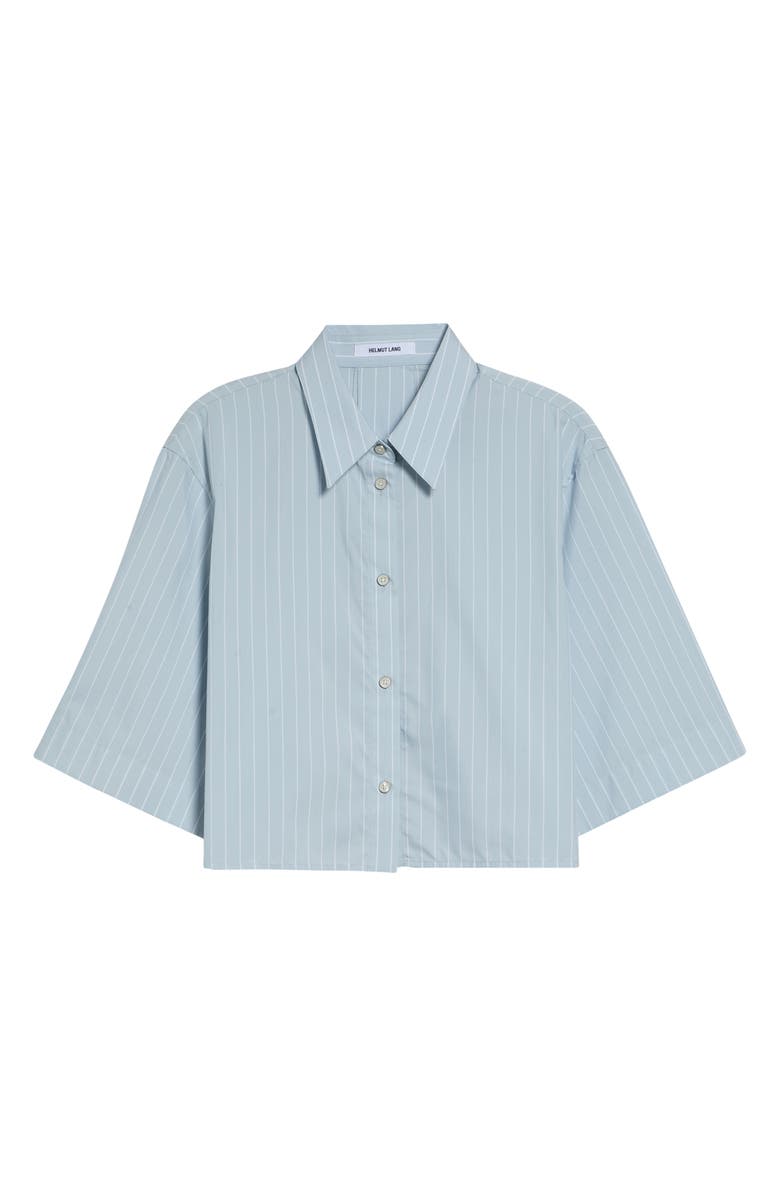 Helmut Lang Stripe Button-Up Cotton Blend Crop Top, Main, color, Light Blue Multi