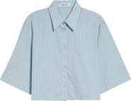 Helmut Lang Stripe Button-Up Cotton Blend Crop Top