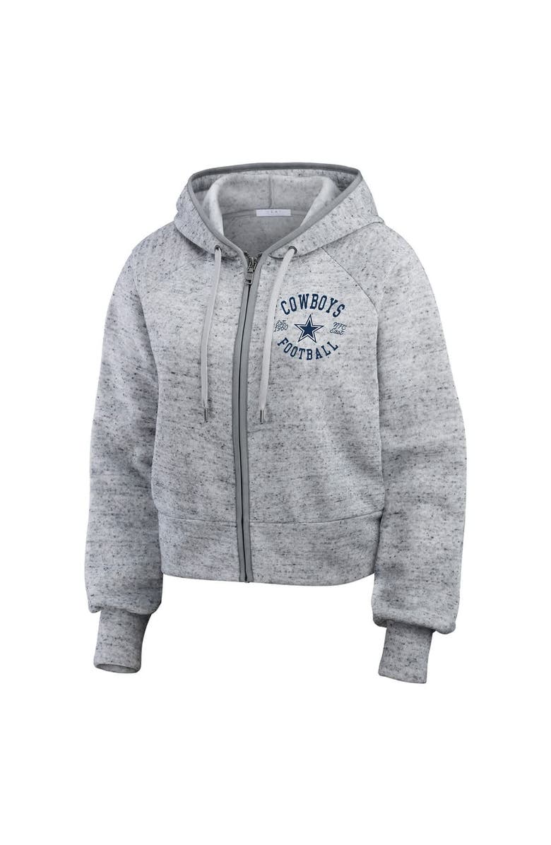 WEAR by Erin Andrews Women's WEAR by Erin Andrews Heather Gray Dallas Cowboys Speckled Fleece Cropped Full-Zip Hoodie, Alternate, color,