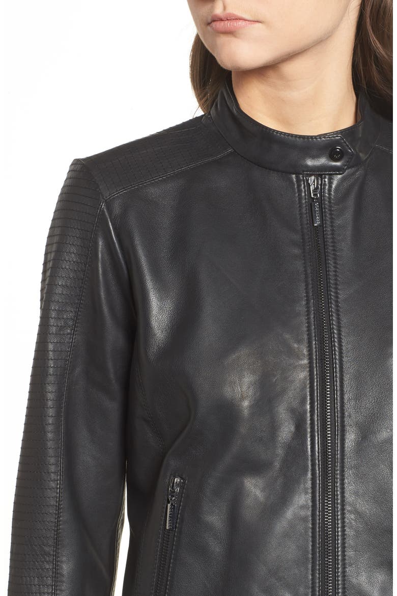 Kirwin Leather Moto Jacket, Alternate, color, BLACK