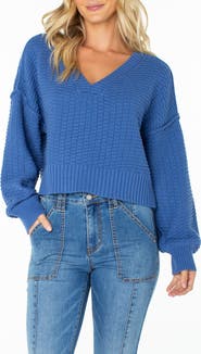 Roxy Study Hall V-Neck Cotton Blend Sweater