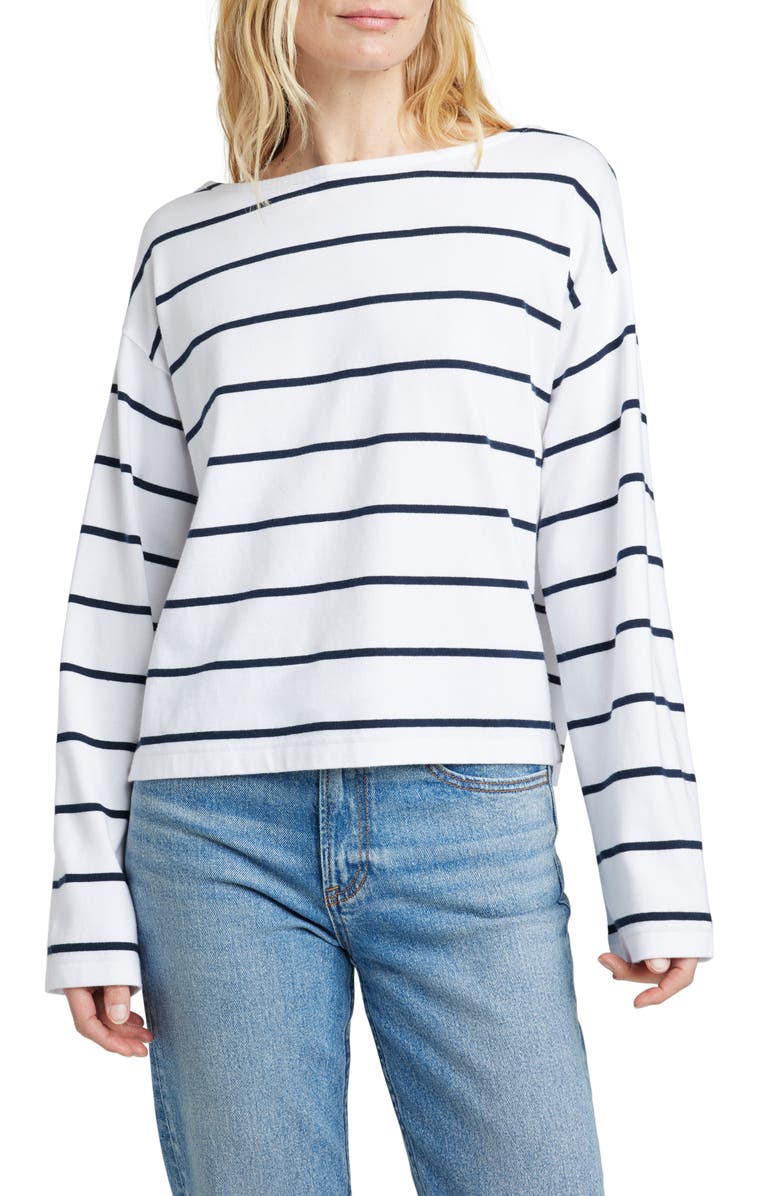 Faherty Rugby Stripe Organic Cotton Boat Neck T-Shirt, Main, color, 