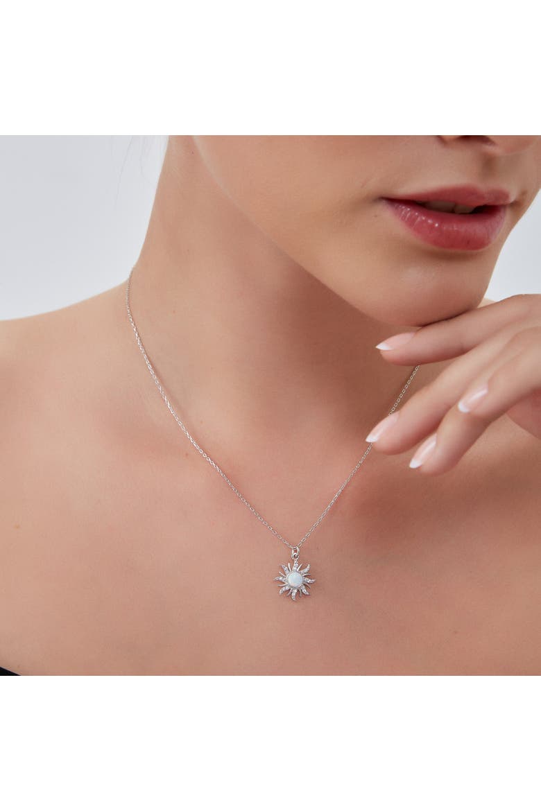 White Opal Sun & Sunburst Necklace in Sterling Silver, Alternate, color, Silver