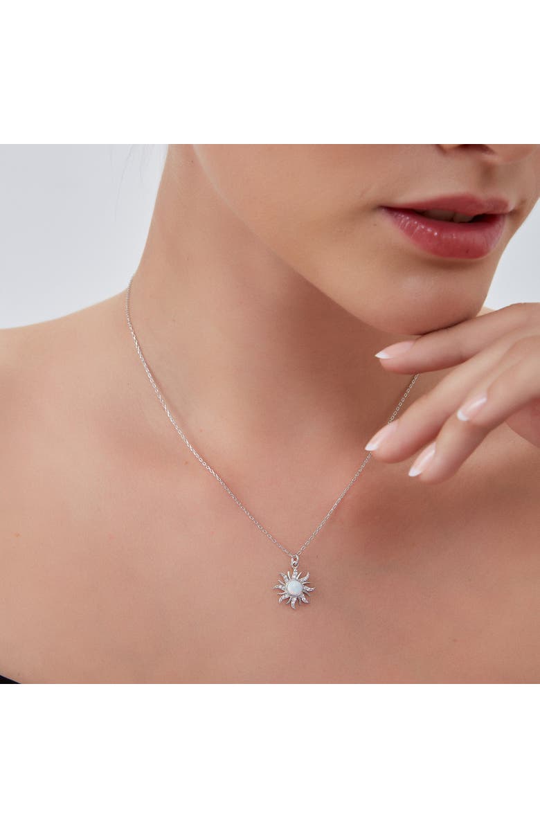 Spero London White Opal Sun & Sunburst Necklace in Sterling Silver, Alternate, color, Silver