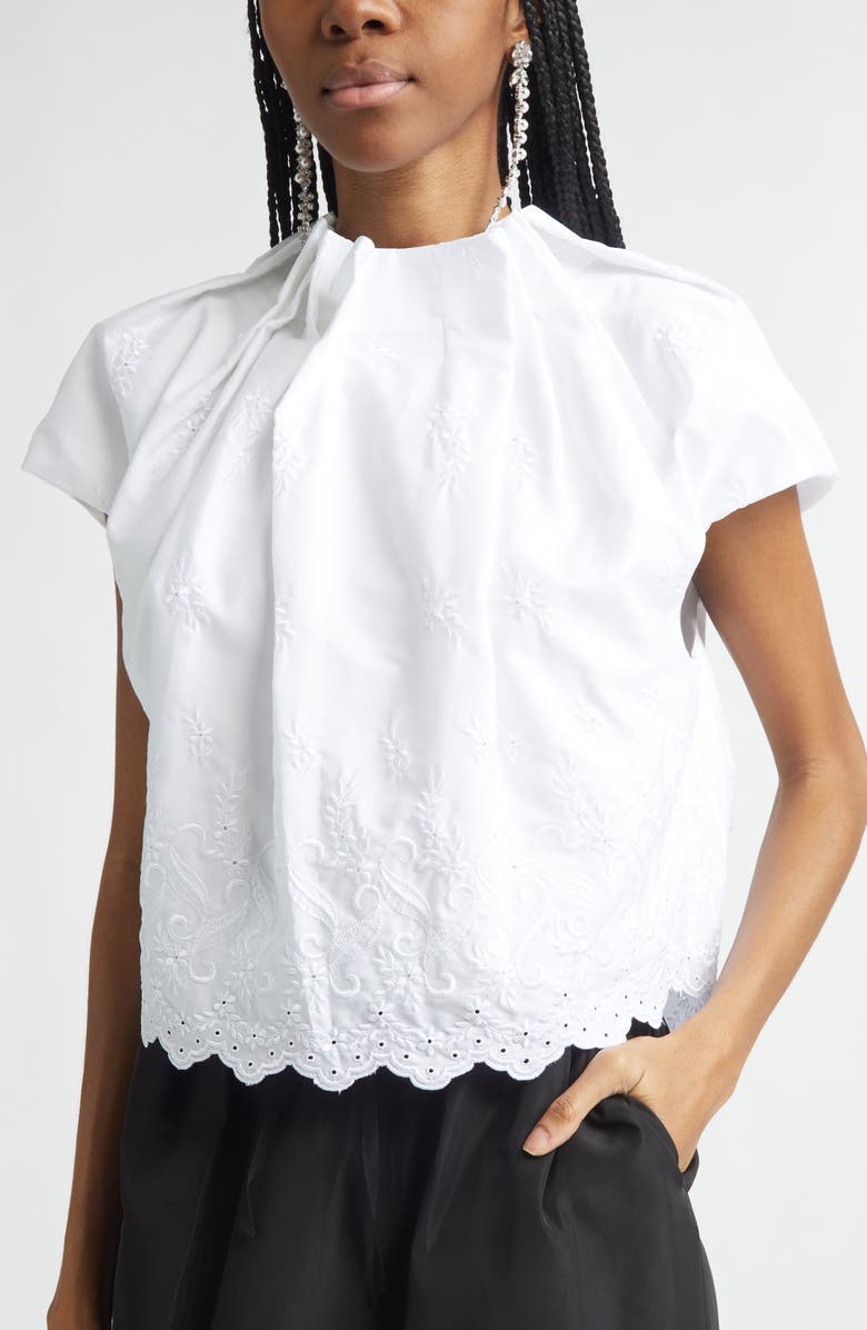 Simone Rocha Pleated Cotton Poplin Tulip Top, Alternate, color, White