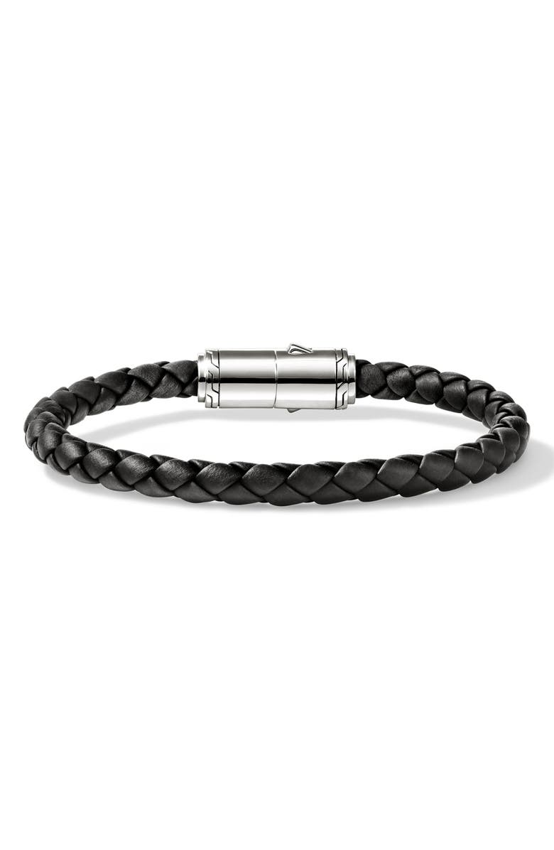 John Hardy Woven Leather Bracelet, Alternate, color, Silver/ Black