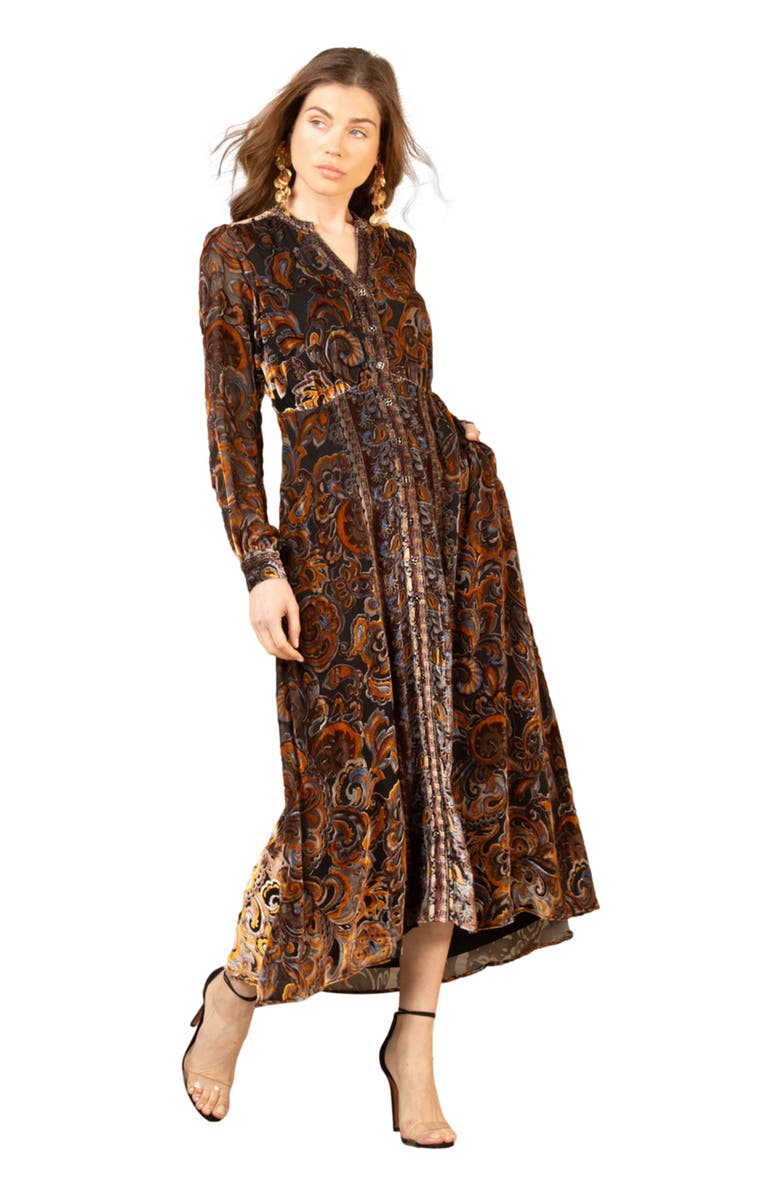 Hale Bob Clarissa Velvet Midi Dress, Alternate, color, Black