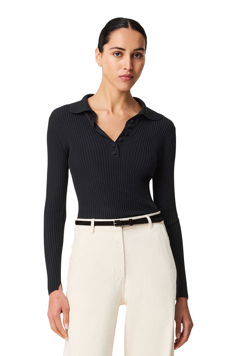 Ribbed Knit Polo, Alternate, color, Black