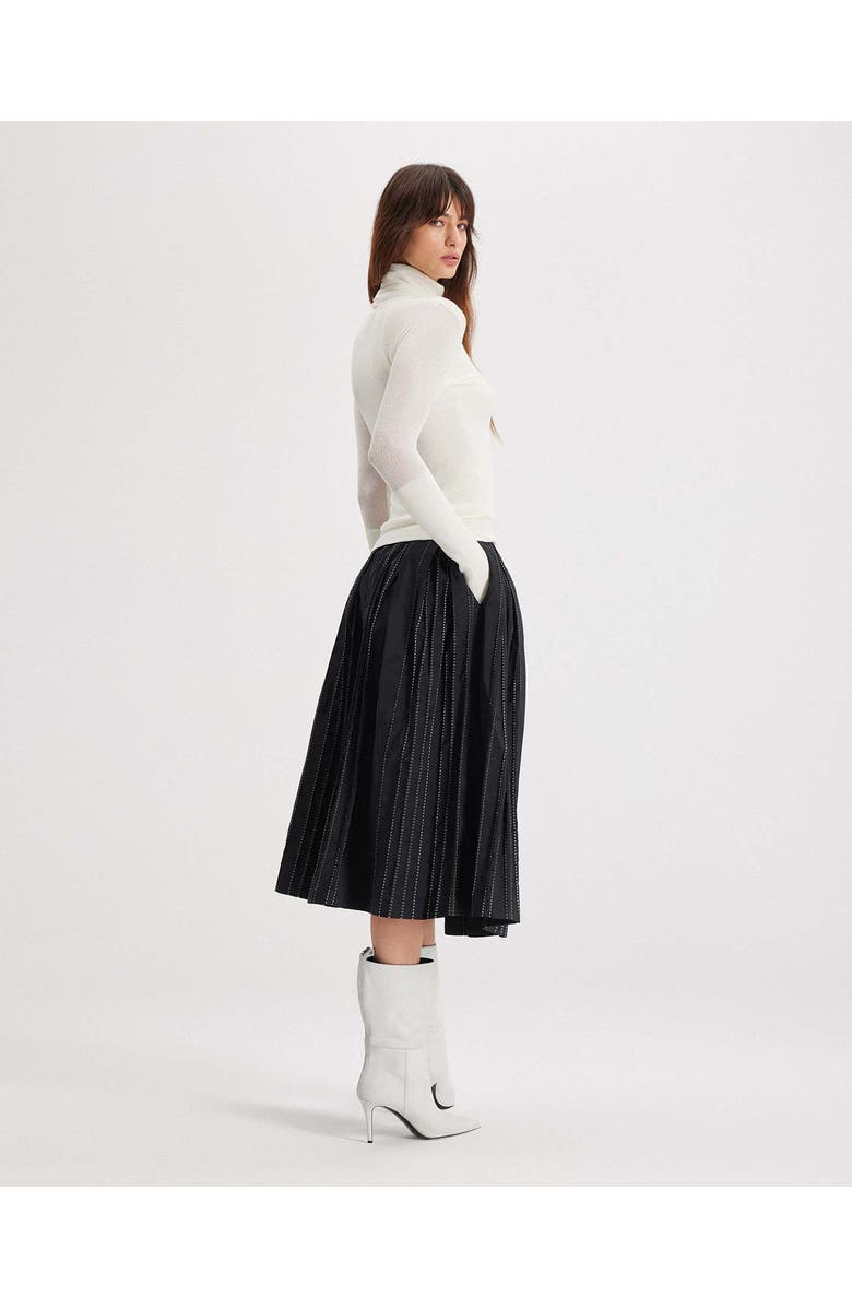 THEO The Label Theia Striped Taffeta Pleated Midi Skirt, Alternate, color, Black