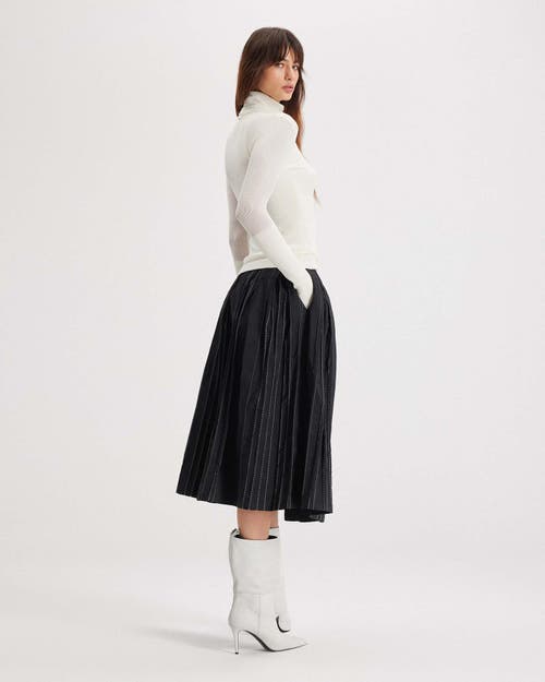 Theo The Label Theia Striped Taffeta Pleated Midi Skirt In Black