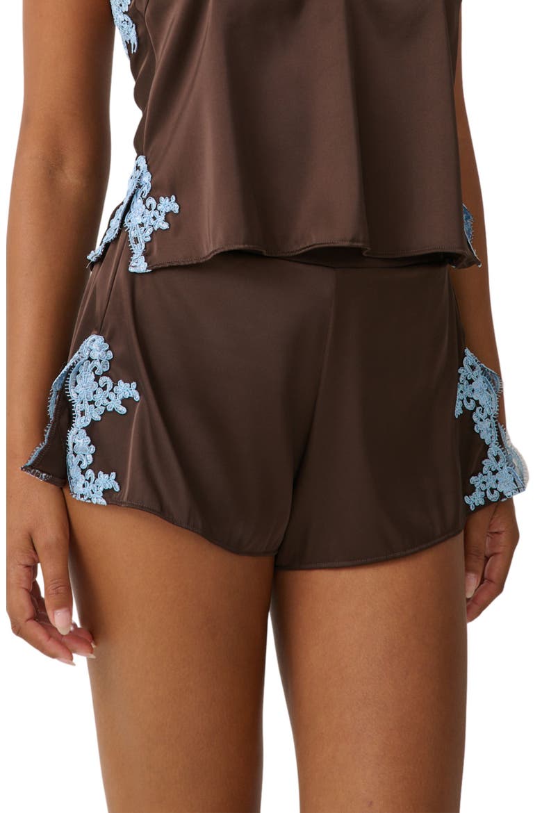Cinderella Lace Trim Satin Tap Shorts, Alternate, color, ESPRESSO