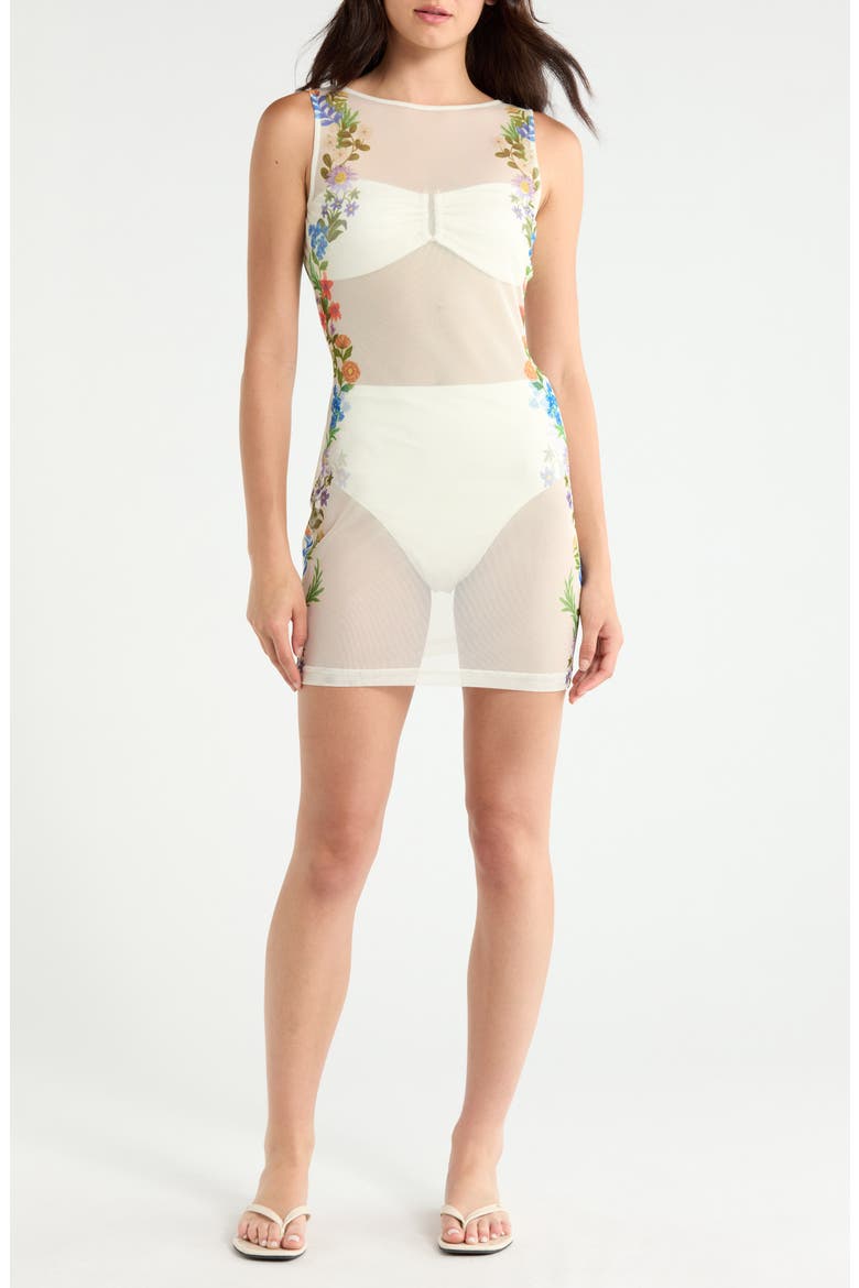 Shaylee Floral Cover-up Minidress, Main, color, IVORY/ MULTI