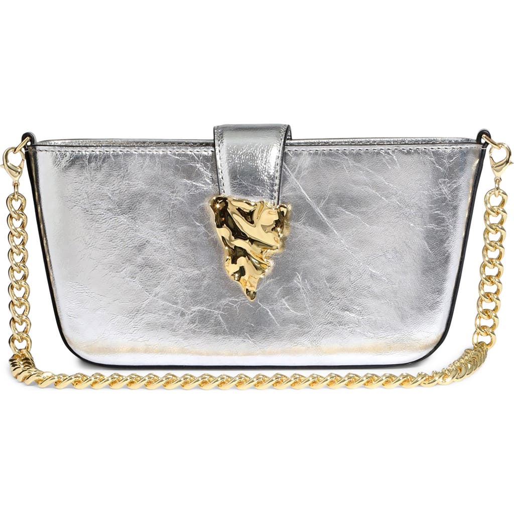 Alexis Bittar The Crumple Convertible Metallic Leather Crossbody Bag In Silver