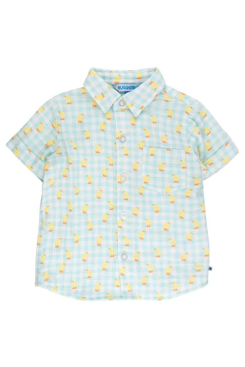 Cotton Gauze Short Sleeve Button Down Shirt, Main, color, Chirping Chicks Gingham