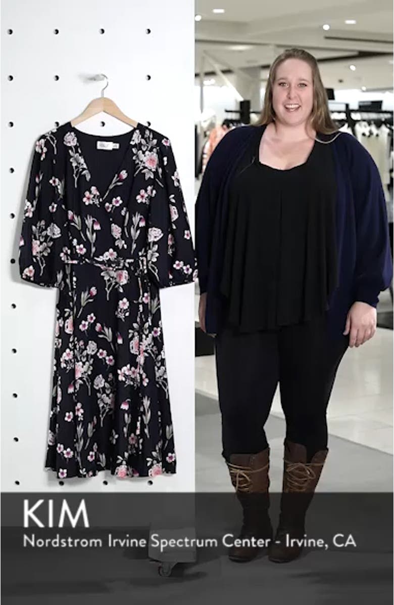 Puff Sleeve Floral Wrap Midi Dress, sales video thumbnail